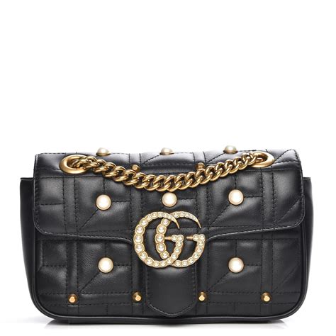 small gucci belt with pearls|Gucci black bag with pearls.